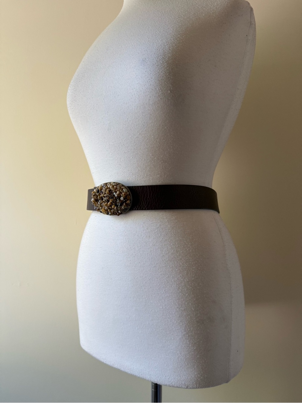 Danier Genuine Leather Stone Statement Belt Brown Boho Western Y2K